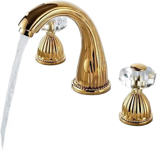 Faucet 3PCS Crystal Handle Basin Faucets with Hot and Cold Water Deck Mounted Sink Taps for Elegant Bathroom(Gold) Faucet
