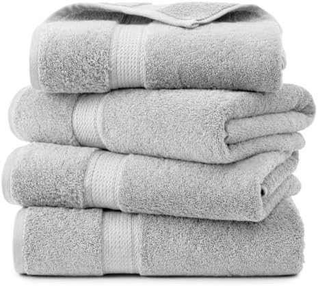 Superior Egyptian Cotton Plush & Absorbent, Bath Towel Set of 4, Silver