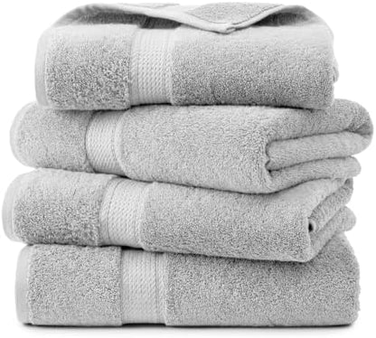 Superior Egyptian Cotton Plush & Absorbent, Bath Towel Set of 4, Silver