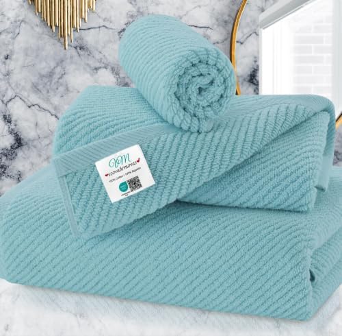 VOOVA & MOVAS 3PC Towel Set, 100% Cotton, Aqua Teal