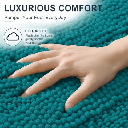 Smiry Thick Small Chenille Bathroom Rugs 24x16, Soft Bath Mat, Deep Lake