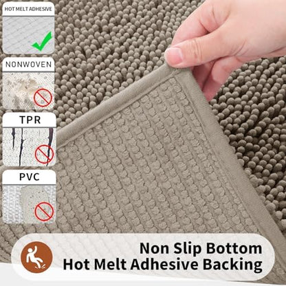 Yimobra Toilet Rugs U Shaped Washable - 24"x20" Non Slip Plush Contour Bath Rugs for Toilet - Super Soft Absorbent Quick Dry Toilet Mats for Bathroom,Camel