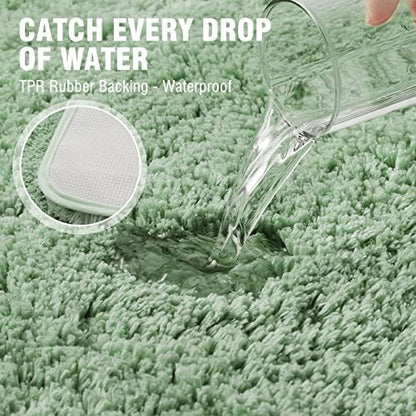 TECHMILLY Super Soft Shaggy Bathroom Rugs, Absorbent Thick Non Slip Microfiber Bath Rugs, Quick Dry Machine Washable Bath Mat for Bathroom Floor, Bathtub and Shower 24"x36" Sage