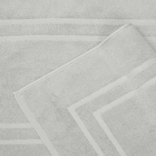 Feather & Stitch 2 Piece Towel Like Bath Mats (30x21 Inch) 100% Cotton Terry Bath Mats, Bathroom Shower Floor Mats [NOT A Bathroom Rug], Soft Absorbent Washable Mats - Sliver