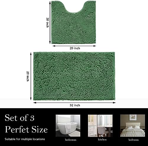 Bathroom Rugs Chenille Bath mat 2 Piece Set, Super Absorbent, Strong PVC Non Slip Backing, Bath mats for Bathroom, Plush Shaggy, Thick, Machine Washable, Bathtub, Toilet.(Bronze Green)