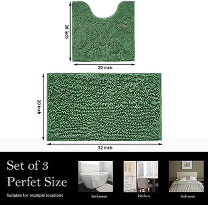 Bathroom Rugs Chenille Bath mat 2 Piece Set, Super Absorbent, Strong PVC Non Slip Backing, Bath mats for Bathroom, Plush Shaggy, Thick, Machine Washable, Bathtub, Toilet.(Bronze Green)