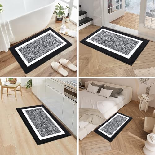 Pauwer 3 Piece Bathroom Rug Set, Non Slip Washable Bath Mat, Black