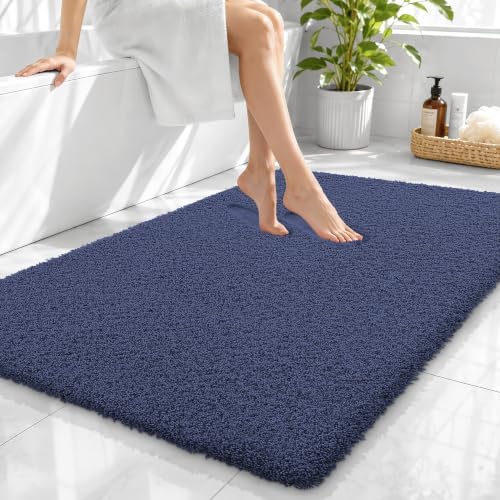 OLANLY Microfiber Large Bathroom Rugs 40x32, Soft Absorbent Bath Mat, Navy