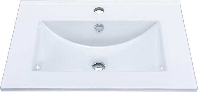 24 Inch Floating Bathroom Vanity with Sink, Modern Wall Mounted Small Bathroom Vanity, 2 Drawer Bathroom Sink Cabinet with Ceramic Sink, Soft Close Slides, Grey