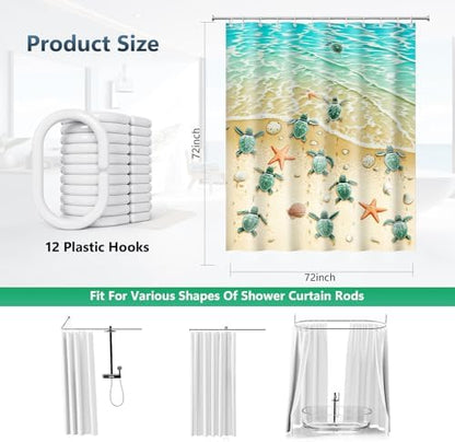 Sea Turtles Tropical Beach Shower Curtain with Hooks 72 x 72 Inches