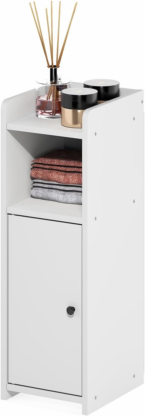 Furinno Fulda Bathroom Storage Cabinet, 4-Tier Bathroom Cabinet, Narrow Cabinet with Door and Adjustable Shelves, 24H, for Small Spaces, Bathroom, Living Room, Entryway, White