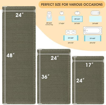 IM HOME Waffle Bath Mat Set 3 Piece Olive Green,Woven Modern Bath Rug Mats, Absorbent Non Slip Bath Floor Mat, Soft Washable Boho Bath Rugs with Tassels for Bathroom, Bedroom, Kitchen,Tub