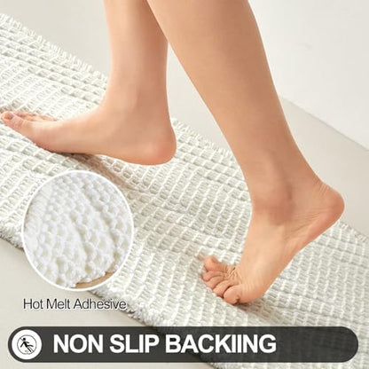 Sunfly Waffle Bath Mat, Boho Bathroom Rugs Non-Slip Washable Super Absorbent Quick Dry, Farmhouse Bathroom Decor 16"x24" Cream