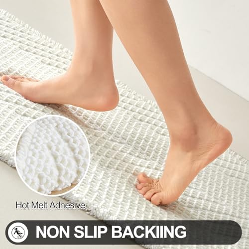 Sunfly Waffle Runner Rug for Bathroom, Long Boho Bath Mat Non-Slip Washable Super Absorbent Quick Dry, Farmhouse Bathroom Decor 24"x72" Cream