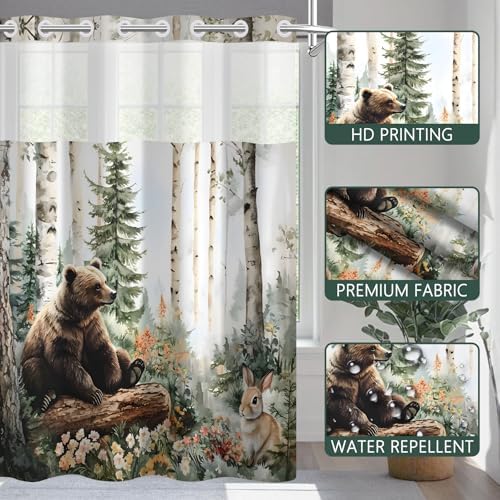 No Hook Woodland Animal Shower Curtain and Liner Set 71x74 Inch