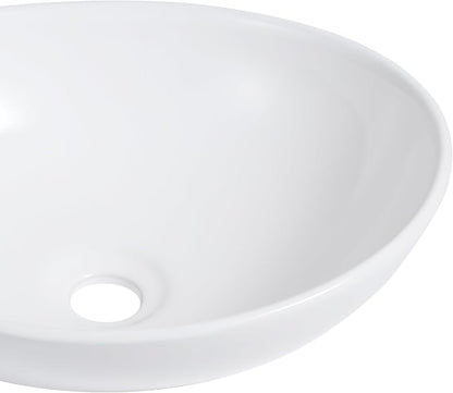 JONATHAN Y Quarry 15.5" Round Ceramic Bathroom Bowl Vessel Sink, White | Glossy Finish, Above Counter Installation, Non-Porous, Stain And Scratch Resistant, 1.75" Drain Hole