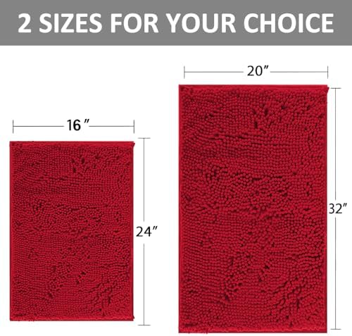 RUN HELIX Bathroom Rugs Sets 2 Piece, Luxury Shaggy Extra Thick Bathroom Rugs, Plush Non-Slip Mats for Bath Room Floor, Machine Wash, Ultra Absorbent, 32 x 20 + 24 x 16 Inches, Burgundy