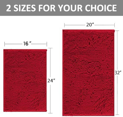 RUN HELIX Bathroom Rugs Sets 2 Piece, Luxury Shaggy Extra Thick Bathroom Rugs, Plush Non-Slip Mats for Bath Room Floor, Machine Wash, Ultra Absorbent, 32 x 20 + 24 x 16 Inches, Burgundy