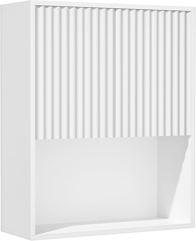 Fluted Bathroom Wall Cabinet Over the Toilet Storage,Wall Mounted Cabinet with Adjustable Shelf,Floating and Hanging Organizer,Kitchen and Laundry Room Storage (White,1 PC)