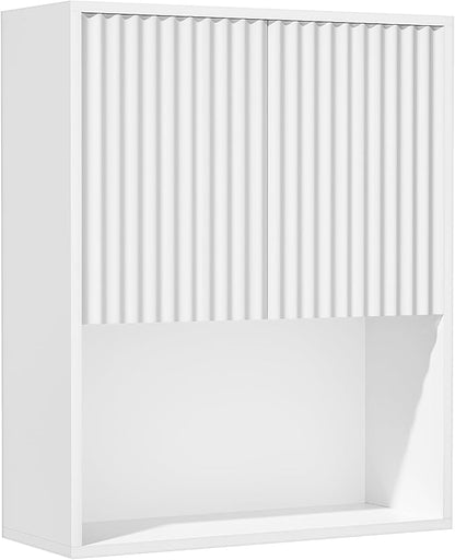 Fluted Bathroom Wall Cabinet Over the Toilet Storage,Wall Mounted Cabinet with Adjustable Shelf,Floating and Hanging Organizer,Kitchen and Laundry Room Storage (White,1 PC)
