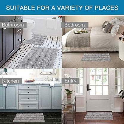 H.VERSAILTEX Bathroom Rugs Bath Rug Set 2 Piece Bathroom Contour Rug Toilet Mat Sets Non Slip Contour Bath Rug Ultra Thick Water Absorbent Striped Bath Mats Washable(20" x 32" Plus 20" x 20" U, Dove)