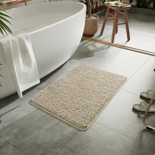 LOCHAS Luxury Bathroom Rug Shaggy Bath Mat 24 x 36 Inch, Beige