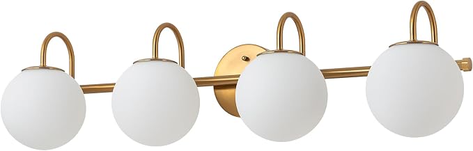 Gold Bathroom Vanity Light, 31" Modern Dimmable 4-Light Bathroom Light Fixture Over Mirror, Globe Vanity Light with Frosted Glass Shade Globe Wall Sconce