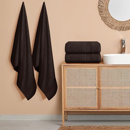 Belizzi Home 4 Pack Bath Towel Set 27x54, 100% Ring Spun Cotton, Ultra Soft Highly Absorbent Machine Washable Hotel Spa Quality Bath Towels for Bathroom, 4 Bath Towels - Chocolate Brown