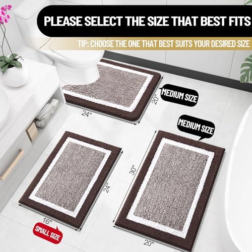 OLANLY Small Bathroom Rugs 24x16, Absorbent Microfiber Bath Rugs, Brown