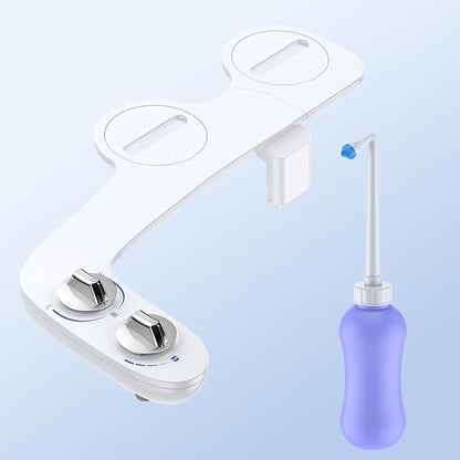 Bidet Attachment for Toilet, Non-Electric Dual Nozzle Bidet Sprayer with Adjustable Water Pressure, Cold Water Toilet Seat Attachment for Feminine and Personal Hygiene