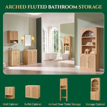 IFGET Bathroom Fluted Arched Wall Cabinet Set 2, 23.6''W Medicine Cabinet, Natural