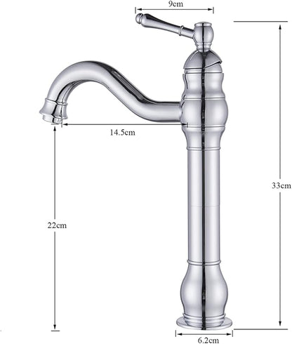 Vintage Bathroom Faucet, 360° Swivel Sink, Cold Hot Mixer Vanity Tap, Single Handle High, Gold(Chrome)