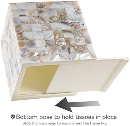 Milano Mother of Pearl Square Resin Tissue Box Cover with Bottom Slider