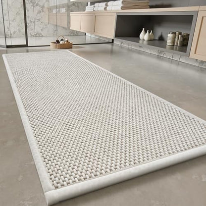 PADOOR-Bath Mat Runner-Super Absorbent Chenille Bathroom Mats-Rubber Backed Bath Mats for Bathroom Non Slip, Easy Clean Bathroom Runner Rugs Front of Bathtub,Shower Room,Sink-24×48, Beige&Cream