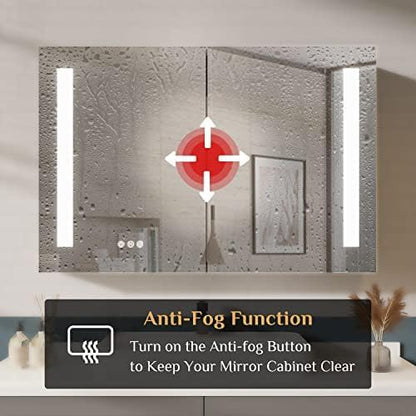 36×24 Inch Bathroom Medicine Cabinet, LED Lighted Medicine Cabinet with Mirror, Double Door Bathroom Vanity Mirror with Storage, 3 Color Light, Defogger, Dimmer, Surface Mount