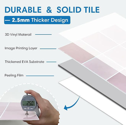 Thicker 3D Peel and Stick Backsplash Tiles, 10 Pcs 12" x 12" | Pink, 10 Pcs 12" x 12", Glossy Self Adhesive Decorative Vinyl Backsplash Wall Sticker, Cover 10 sq ft，Removable，Waterproof