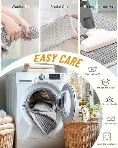 Furicher Large Waffle Bath Mat Set, Non Slip Bathroom Mat Ultra Absorbent Bath Mats for Decor, Extra Soft Floor Bathroom Rugs Sets 2 Piece, Washable Bath Rugs Set, Grey & White, 20"×47" and 16"×24"