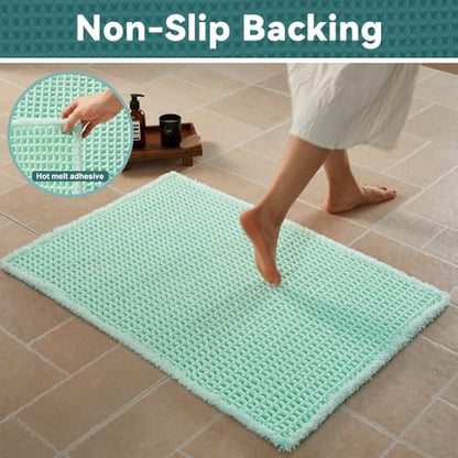 Triohero Waffle Bath Mat, Small Boho Bathroom Rugs, 16x24 Sea Foam Blue