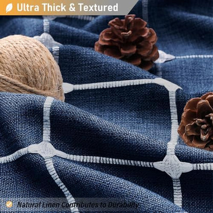 BTTN 60x72 Boho Farmhouse Linen Heavy Duty Shower Curtain Set, Navy Blue