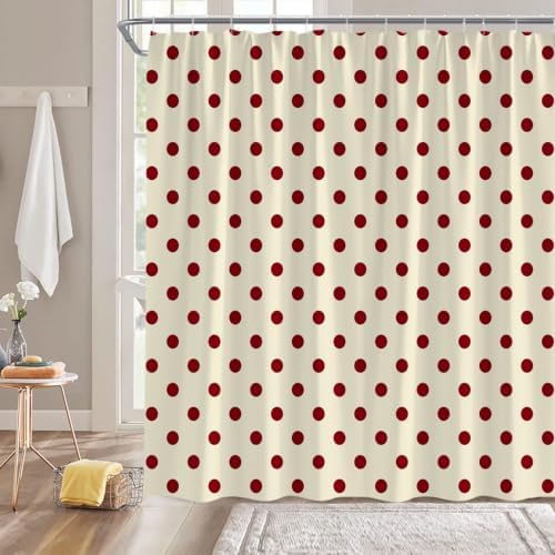 Polka Dot Christmas Shower Curtain Bathroom Decor with Hooks,70"Wx78"H