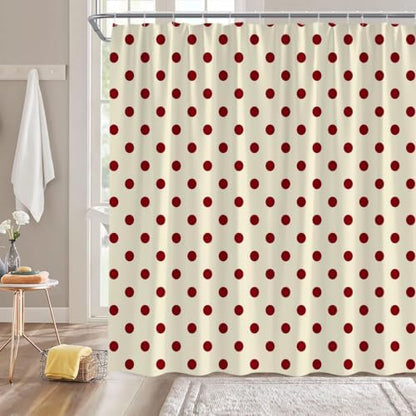 Polka Dot Christmas Shower Curtain Bathroom Decor with Hooks,70"Wx75"H