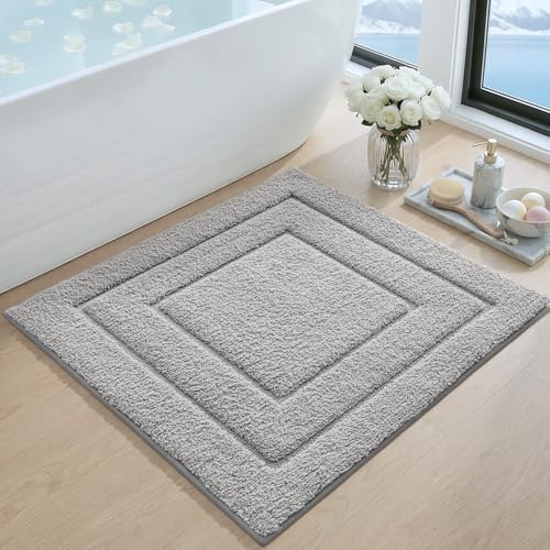 DEXI Square Bathroom Rug 32x32, Non-Slip and Absorbent Bath Mat, Light Grey