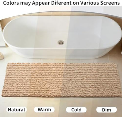 Disolla Beige Bathroom Runner Rug 24x55 Inch - Long Chenille Bath Mat, Extra Soft Shaggy Plush Absorbent Runner, Non-Slip Washable Rug for Tub, Bedside and Kitchen