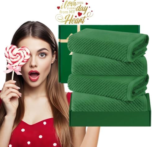 VOOVA & MOVAS Hand Towels 4PC, 100% Cotton, 18x28 in, Hunter Green