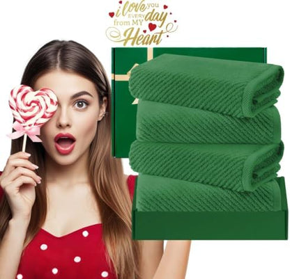 VOOVA & MOVAS Hand Towels 4PC, 100% Cotton, 18x28 in, Hunter Green