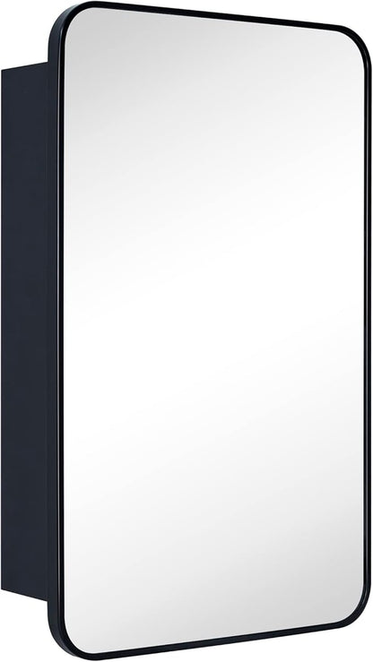 GRACTO 17.5x29'' Black Recessed and Surface Mount Bathroom Medicine Cabinet with Mirror Matt Black Metal Framed Rounded Rectangle Medicine Cabinet