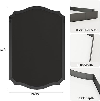 Black Vanity Wall Mirror 32"x24", Scalloped Edge Bathroom Mirror | Rust-Proof Metal Frame, Hangs Vertically/Horizontally, Decorative Bathroom Mirror, For Vanity, Bedroom & Entryway