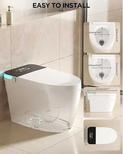 TDH Smart Bidet Toilet, LED Display Tankless Toilets with Heated Seat,Warm Water Sprayer,Dryer, Auto Flush One Piece Toilet for Bathrooms with Night Light Foot Sensor