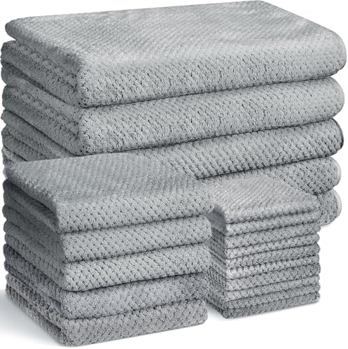Mixweer 20 Pcs Bath Towel and Washcloths Set for Bathroom, Light Gray