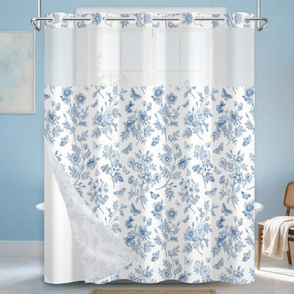 No Hook Shower Curtain with Snap in Liner 71x74 Inch
